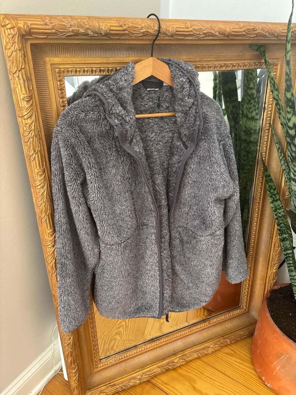 L.L.Bean Hi-Pile Fleece Hooded Jacket Grey Size S